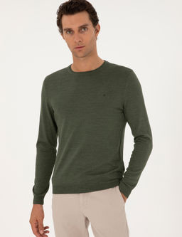 Базовый свитер приталенного кроя цвета хаки - Cacharel фото 3