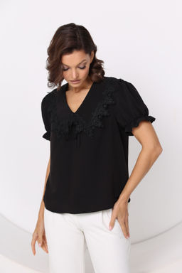 Блузка с отложным воротом и бантом - Looklikecat фото 2