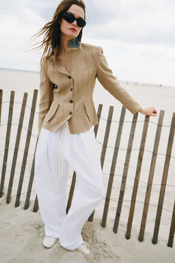 BLAZER RAYAS COMBINADA CON LINO ZW COLLECTION / Camel medio - Zara фото 5