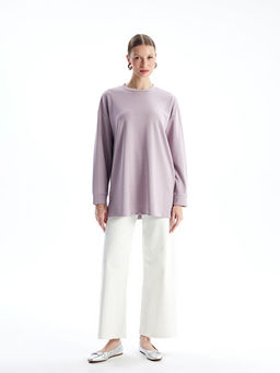 Bisiklet Yaka D?z Oversize Kad?n Sweatshirt Tunik