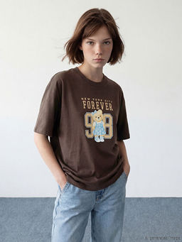 Bisiklet Yaka New York Bask?l? Kad?n Ti??rt