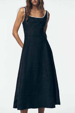 CONTRAST TRIM LINEN MIDI DRESS - Zara фото 2