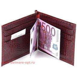 Зажим для купюр Premier-М-53 натуральная кожа (8 карм), бордо крокодил (98) 120132 фото 3