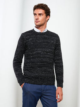 Bisiklet Yaka Uzun Kollu Desenli Erkek Triko Kazak