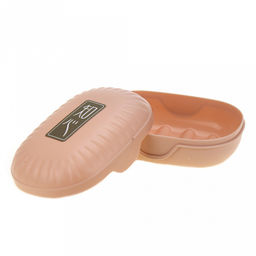 Мыльница настольная пластмассовая "Рельефная" овальная, 13,5х9х5,5см, с крышкой, матовый пластик, цвета микс, в п/эт пакете (Китай)