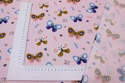 Сатин Яркие бабочки цв.бл.розовый, ш.1.60м, хлопок-100%, 110гр/м.кв - Купава фото 3