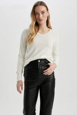 Regular Fit V Yaka Basic Duz Triko Kazak