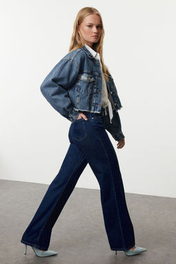 Koyu Mavi Yuksek Bel Wide Leg Jeans TWOAW25JE00073