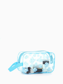 Косметичка на молнии для бассейна, с ручкой, с принтом, прозрачная/голубая
