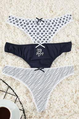 Trendyolmilla Cok Renkli 3lu Paket Kurdele Fiyonklu Cizgili/Cicekli/Sloganl? Tanga Orme Kulot THMAW25KU00035