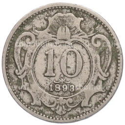 Монета 10 геллеров 1893 года Австрия