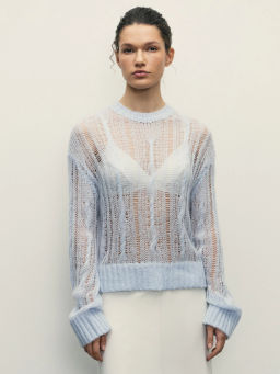 Джемпер из ажурной вязки с шерстью / Zarina фото 3