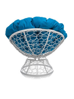 Кресло садовое «Папасан» 98×90×95 см, с искусственным ротангом, с механизмом качания, белое, с голубой подушкой
