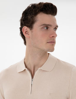 Bej Slim Fit Fermuarl_ Polo Yaka Basic Triko Kazak - Pierre cardin фото 2