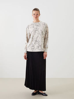 Bisiklet Yaka ?i?ekli Oversize Kad?n Sweatshirt