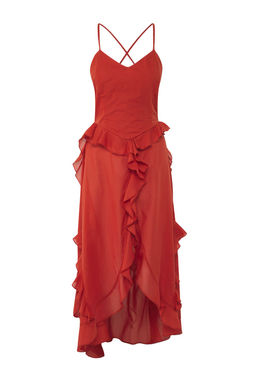 Trendyolmilla Kiremit Midi Dokuma Volanl? 100% Pamuk Plaj Elbise TBESS25EL00055  фото 5