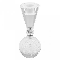 Подсвечник стеклянный "Капля" h14,5см, чаша д5см, h2см, отвинчивающаяся, основание д2,2см, 1 шарм с кристаллами, прозрачный, в коробке (Китай)