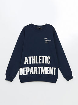 Bisiklet Yaka Bask?l? Erkek ?ocuk Sweatshirt