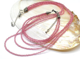 Колье с браслетом из шпинели цв.розовый, 3 нити, шарик гр.2мм, 47см, 19см, 15г