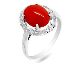 Кольцо из серебра коралл, К1058