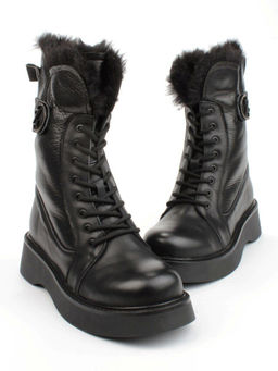 04-YPM5834A BLACK Ботинки зимние женские (натуральная кожа, натуральный мех)