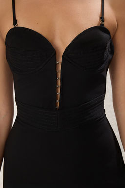 TRENDYOLMILLA Siyah Straplez Dokuma Uzun S?k Abiye & Mezuniyet Elbise TPRSS25AE00098  фото 7