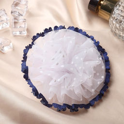 Цена за 6 шт. Бант для волос на резинке Школьница, волнушка горошек синие края, d=11 см, сине-белый