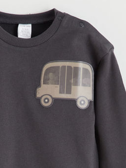 Bisiklet Yaka Bask?l? Erkek Bebek Sweatshirt