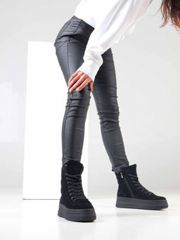 Ботинки 215.warmbl. черные замша/Шерсть