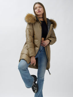Куртка зимняя HaiLuoZi 871K женская коричневая с мехом енота утеплитель 260 г/м² - Mtforce фото 19