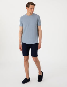 Mavi Slim Fit Keten Kar___ml_ Bisiklet Yaka Triko Ti__rt