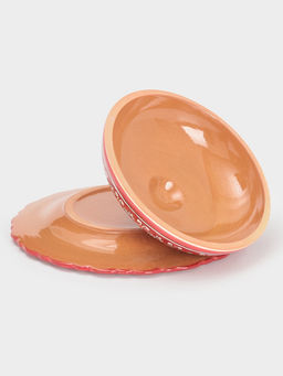 Блинница узбекская Риштанская Керамика «Цветы», d=24 см, керамика, красная