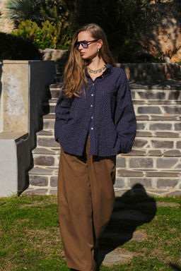 Mavi Ekoseli Kareli Gofre Dokulu Oversize Gomlek TWOSS26GO00090 - Trendyolmilla фото 3