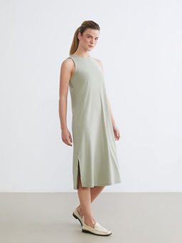 Bisiklet Yaka ?izgili Y?rtma?l? Elbise