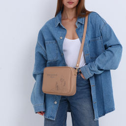 Сумка женская кросс-боди TEXTURA на молнии, 22×8×17 см, с принтом, бежевая