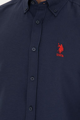 Мужская темно-синяя базовая рубашка с длинным рукавом - U.s. polo assn фото 7
