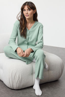 Mint Pamuklu F?rcal? Soft Fitilli H?rka Orme Pijama Tak?m? THMAW25PT00074