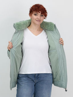 Куртка зимняя женская из овчина стильная и модная зеленого цвета 7309Z - Visdeer фото 10