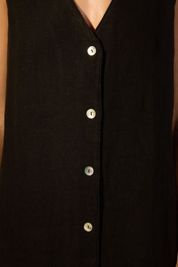 Trendyolmilla Bordo %100 Keten Dugme Detayl? Mini Elbise TWOSS25EL00613