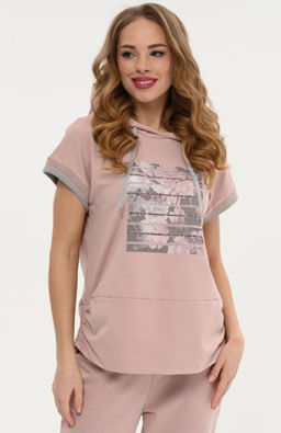хлопковая туника с капюшоном и принтом - А+б коллекция фото 20