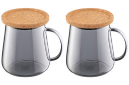 Набор 2 кружек 420 мл 11,5*9*10,5 см Crystal glass + пробковая крышка-подставка, серый - Elan gallery фото 6
