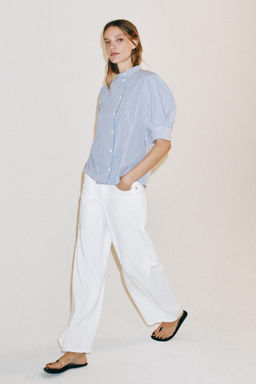 CAMISA POPEL?N BOTONES ZW COLLECTION / Azul / Blanco