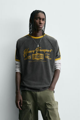 CONTRAST TEXT RIB T-SHIRT - Zara фото 2