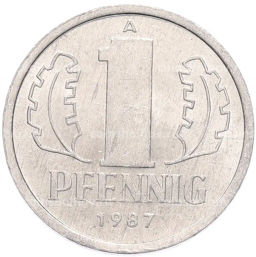 Монета 1 пфенниг 1987 года Восточная Германия (ГДР)