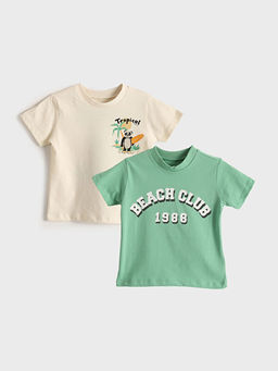 Bisiklet Yaka Bask?l? Erkek ?ocuk Ti??rt 2li