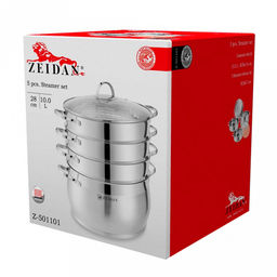 Zeidan Мантоварка из нержавеющей стали 10л, д28см, стеклянная крышка, 3-x слойное капсулированное индукционное дно, 3 яруса, съемные секции из нержавеющей стали, комбинированная полировка снаружи, зеркальная полировка внутри, подарочная упаковка (К - Домашняя мода фото 2