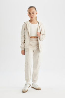 K?z Cocuk Standart Fit Beli Pacas? Lastikli Cepli Okul Jogger Esofman Alt?