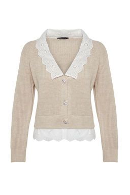 Tas Crop Gomlek Garnili Detayl? V Yaka Triko H?rka TWOAW24HI00221