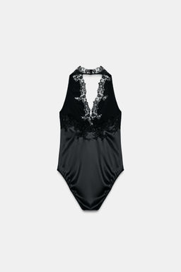 BODY SATINADO HALTER ENCAJE ZW COLLECTION / Negro