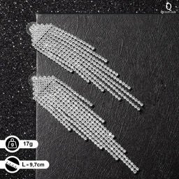 Серьги висячие со стразами Водопад пятиугольник, цвет белый в серебре, 9,7см